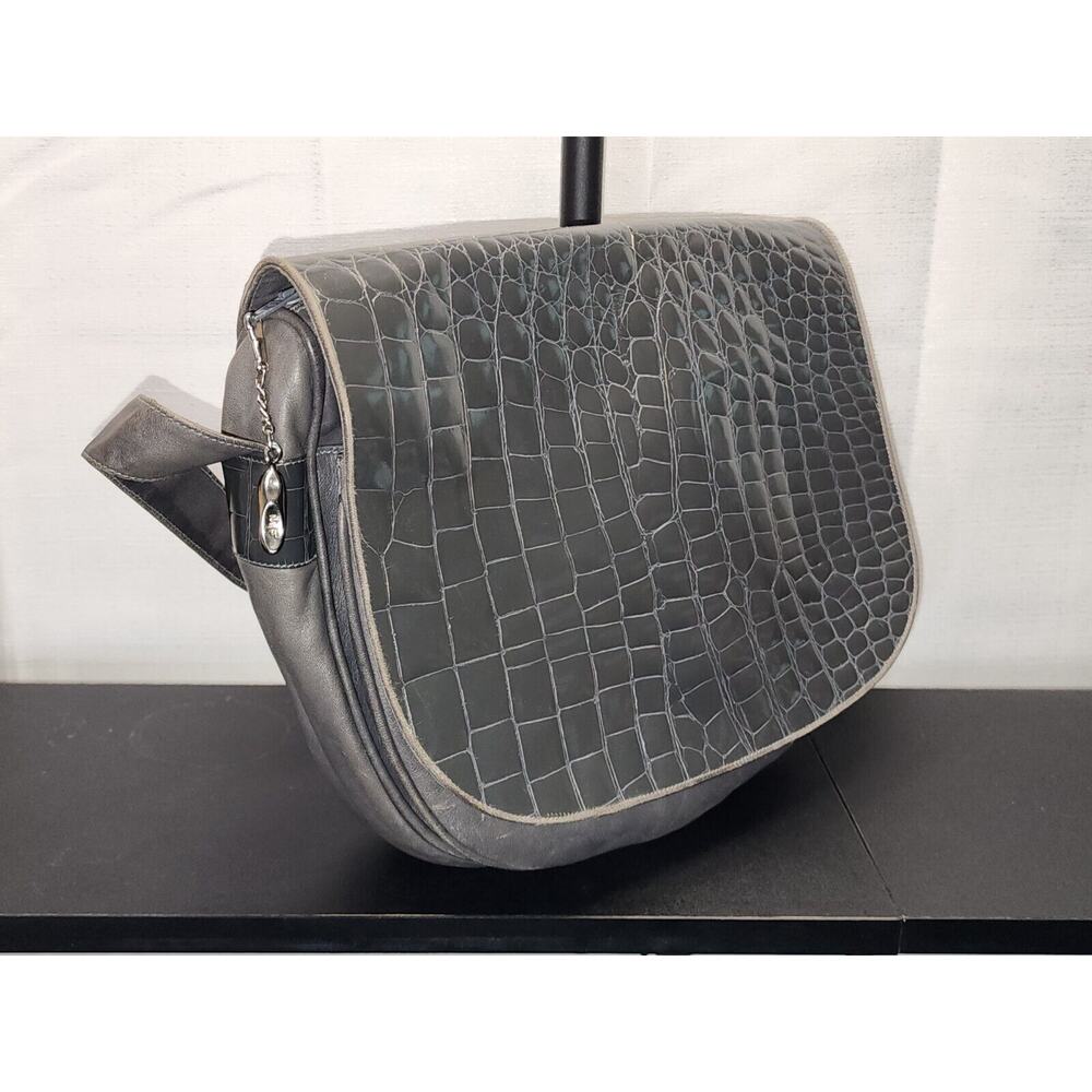 VTG 1980s Maud Frizon Gray Stamped Leather Crossbody Bag Made in Italy Grey RARE